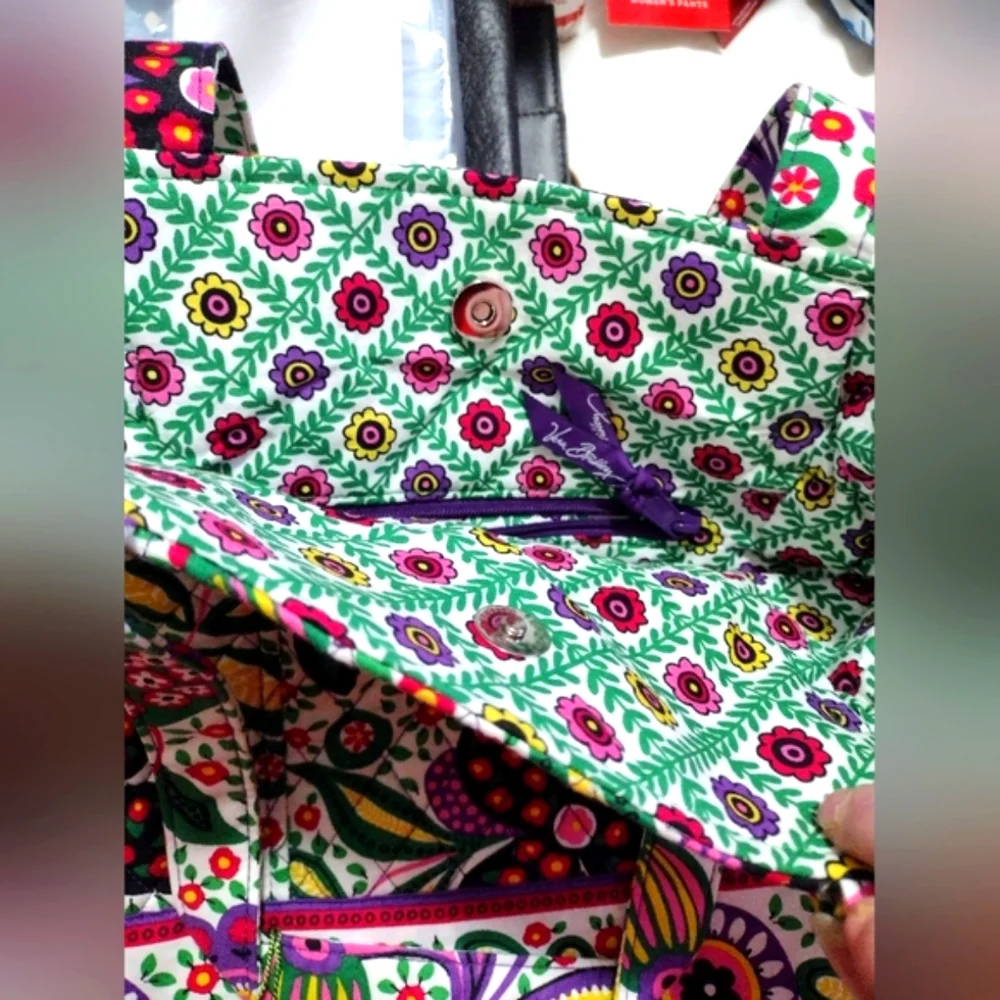 Floral Multicolor Tote Bag with Green Accent - Picture 7 of 12